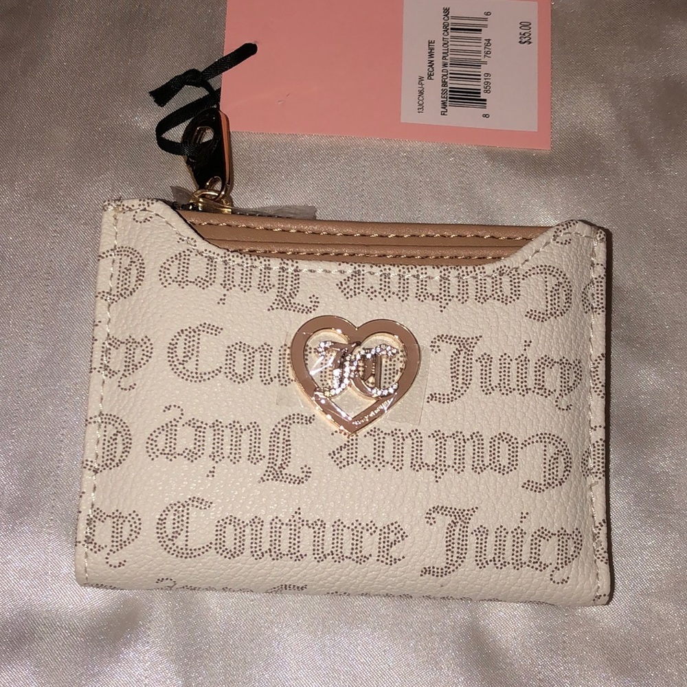 Juicy Couture Pecan White Flawless Bifold Wallet With Pullout Card Case NWT